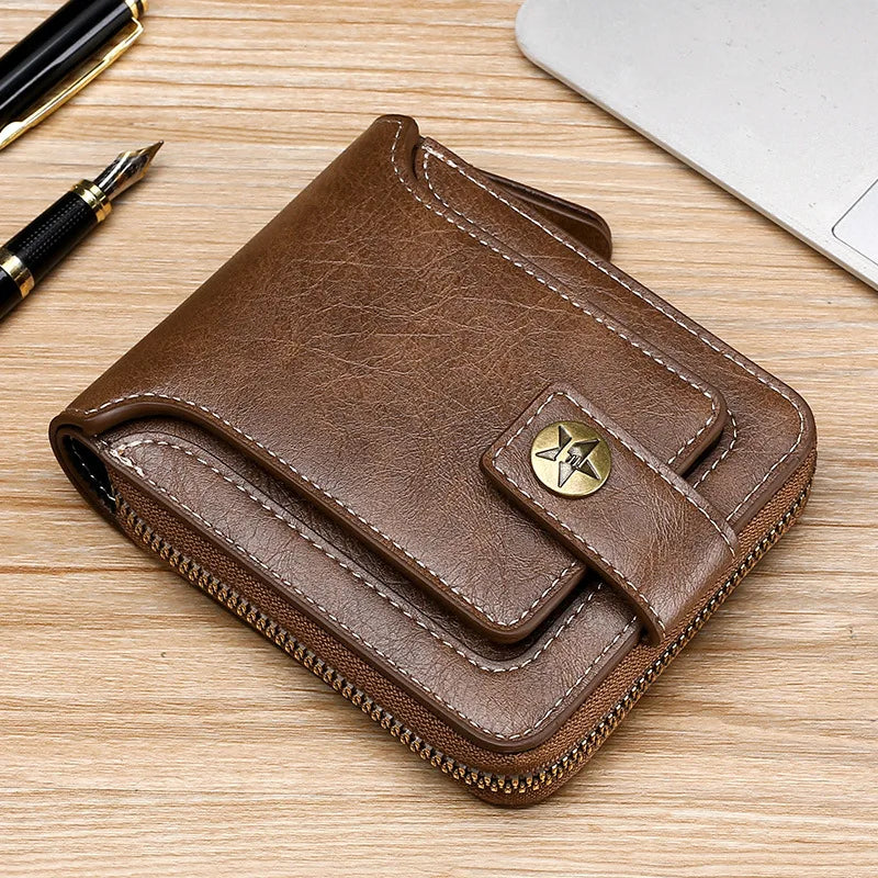 Rustic Leather Wallet with Snap Closure