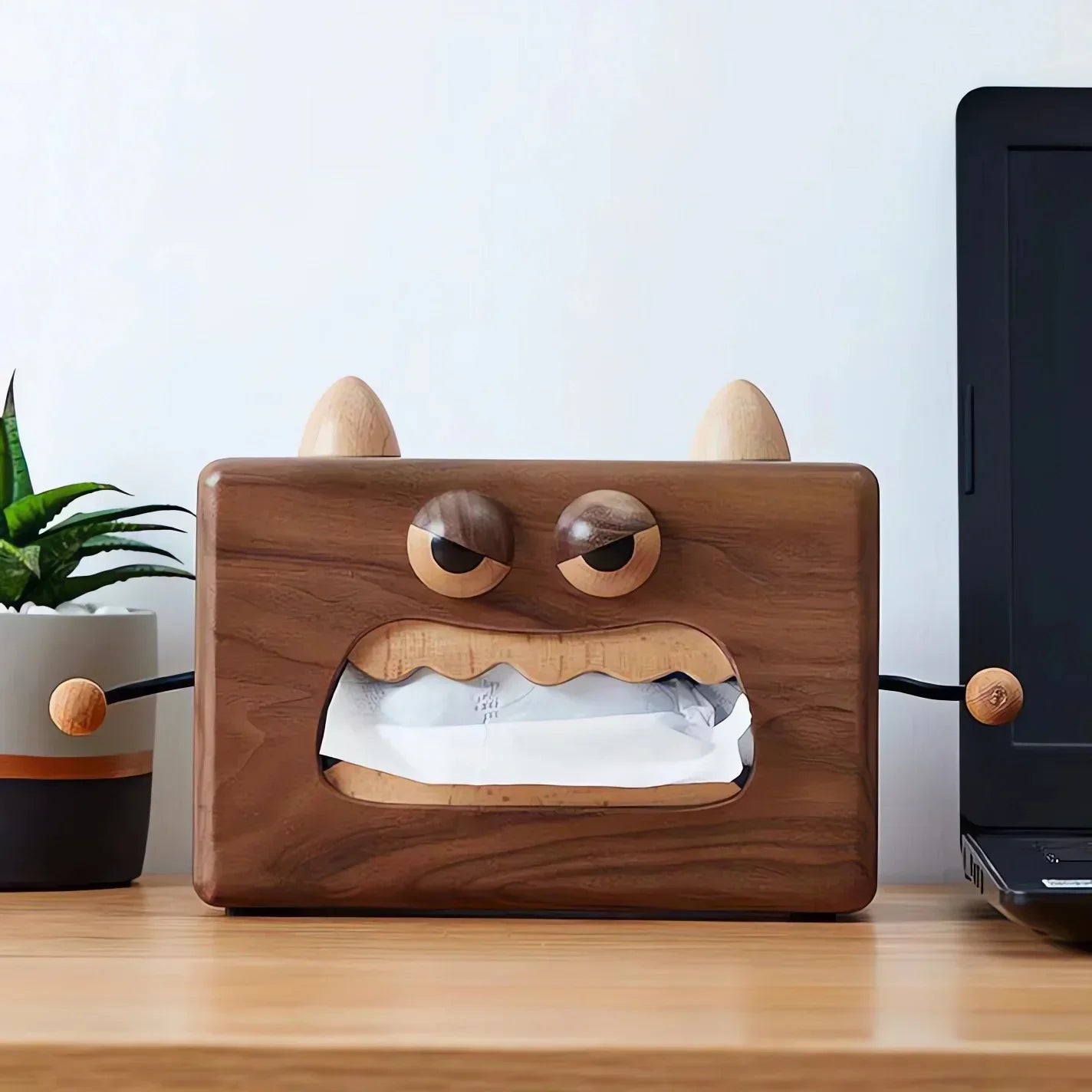 Walnut Monster Tissue Box