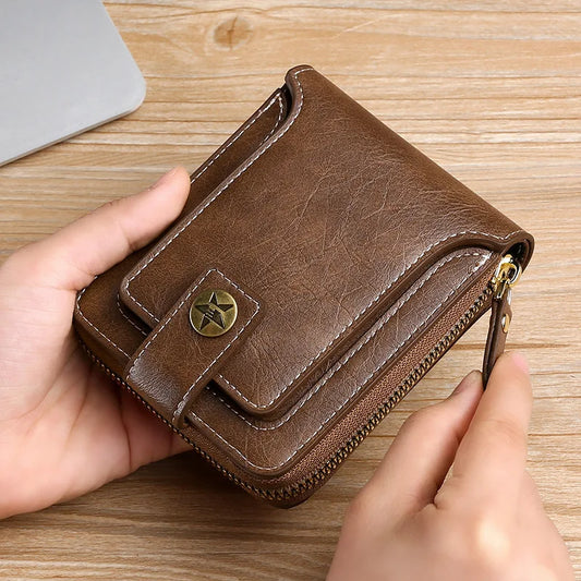 Rustic Leather Wallet with Snap Closure