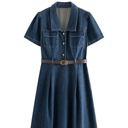 Vintage Denim Belted Dress